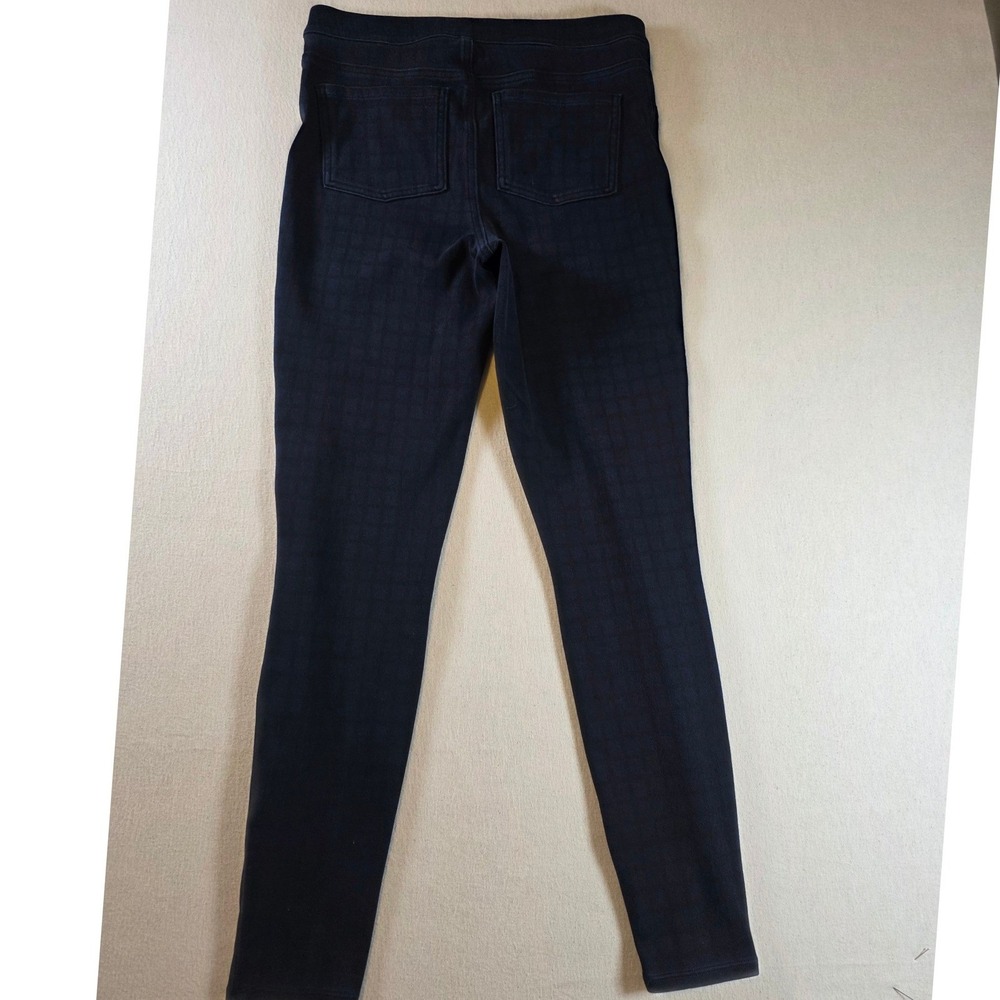 Spanx Jean-ish Ankle Leggings Women Medium Tall Navy Blue Grid Skinny Shapewear